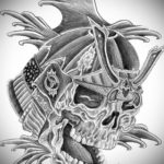 эскизы тату самурай череп 17.09.2019 №010 - Sketch Samurai Skull Tattoos - tatufoto.com