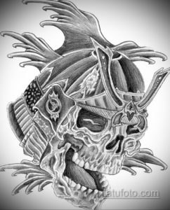 эскизы тату самурай череп 17.09.2019 №010 - Sketch Samurai Skull Tattoos - tatufoto.com