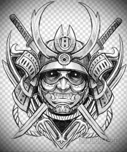 эскизы тату самурай череп 17.09.2019 №012 - Sketch Samurai Skull Tattoos - tatufoto.com
