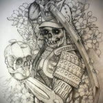 эскизы тату самурай череп 17.09.2019 №013 - Sketch Samurai Skull Tattoos - tatufoto.com
