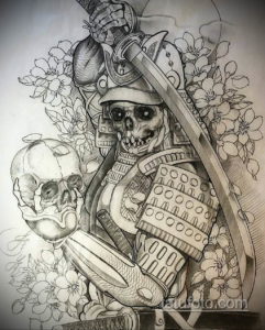 эскизы тату самурай череп 17.09.2019 №013 - Sketch Samurai Skull Tattoos - tatufoto.com