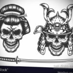 эскизы тату самурай череп 17.09.2019 №015 - Sketch Samurai Skull Tattoos - tatufoto.com