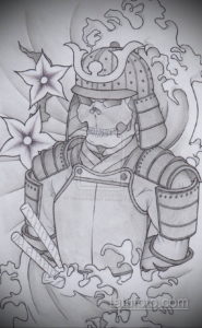 эскизы тату самурай череп 17.09.2019 №021 - Sketch Samurai Skull Tattoos - tatufoto.com