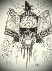 эскизы тату самурай череп 17.09.2019 №030 - Sketch Samurai Skull Tattoos - tatufoto.com
