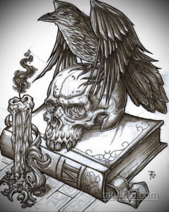 эскизы тату череп ворон 17.09.2019 №004 - Raven Skull Tattoo Sketches - tatufoto.com
