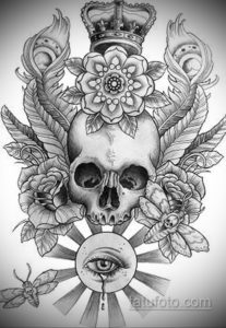 эскизы тату череп с короной 17.09.2019 №003 - Skull tattoo designs with crow - tatufoto.com