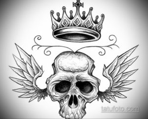 эскизы тату череп с короной 17.09.2019 №004 - Skull tattoo designs with crow - tatufoto.com