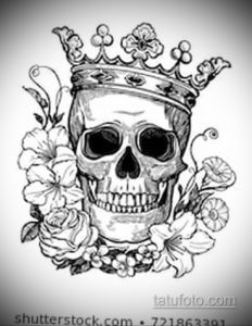 эскизы тату череп с короной 17.09.2019 №005 - Skull tattoo designs with crow - tatufoto.com