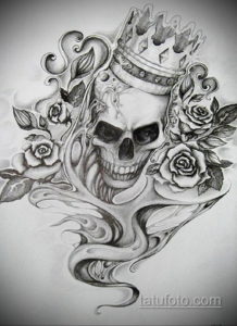 эскизы тату череп с короной 17.09.2019 №006 - Skull tattoo designs with crow - tatufoto.com