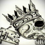 эскизы тату череп с короной 17.09.2019 №011 - Skull tattoo designs with crow - tatufoto.com