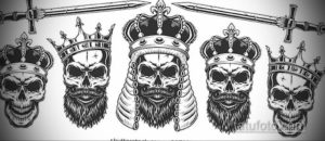 эскизы тату череп с короной 17.09.2019 №012 - Skull tattoo designs with crow - tatufoto.com