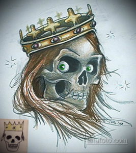эскизы тату череп с короной 17.09.2019 №017 - Skull tattoo designs with crow - tatufoto.com