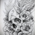 эскизы тату череп с цветами 17.09.2019 №002 - Skull tattoo sketches with flo - tatufoto.com