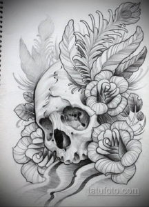 эскизы тату череп с цветами 17.09.2019 №002 - Skull tattoo sketches with flo - tatufoto.com