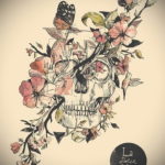 эскизы тату череп с цветами 17.09.2019 №007 - Skull tattoo sketches with flo - tatufoto.com