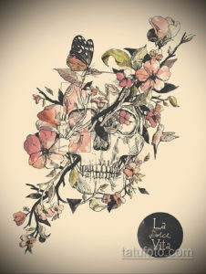 эскизы тату череп с цветами 17.09.2019 №007 - Skull tattoo sketches with flo - tatufoto.com