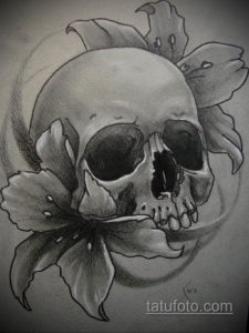 эскизы тату череп с цветами 17.09.2019 №009 - Skull tattoo sketches with flo - tatufoto.com