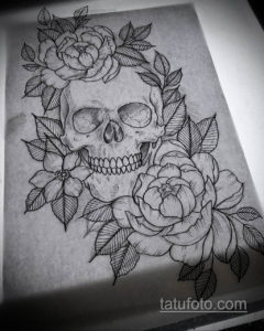 эскизы тату череп с цветами 17.09.2019 №010 - Skull tattoo sketches with flo - tatufoto.com