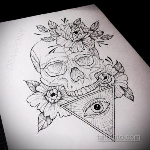 эскизы тату череп с цветами 17.09.2019 №014 - Skull tattoo sketches with flo - tatufoto.com