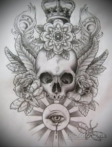 эскизы тату череп с цветами 17.09.2019 №015 - Skull tattoo sketches with flo - tatufoto.com