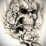 эскизы тату череп с цветами 17.09.2019 №017 - Skull tattoo sketches with flo - tatufoto.com
