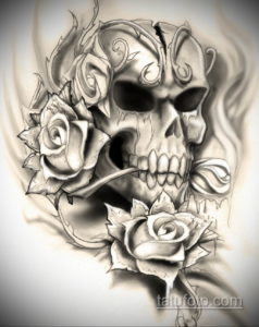 эскизы тату череп с цветами 17.09.2019 №017 - Skull tattoo sketches with flo - tatufoto.com