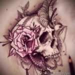 эскизы тату череп с цветами 17.09.2019 №018 - Skull tattoo sketches with flo - tatufoto.com