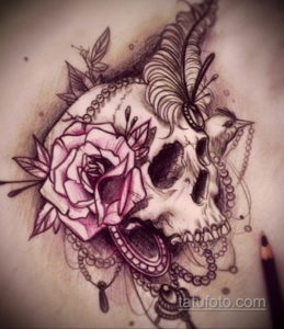 эскизы тату череп с цветами 17.09.2019 №018 - Skull tattoo sketches with flo - tatufoto.com