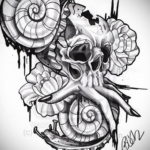 эскизы тату череп с цветами 17.09.2019 №020 - Skull tattoo sketches with flo - tatufoto.com