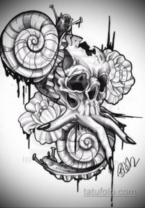 эскизы тату череп с цветами 17.09.2019 №020 - Skull tattoo sketches with flo - tatufoto.com