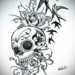 эскизы тату череп с цветами 17.09.2019 №022 - Skull tattoo sketches with flo - tatufoto.com