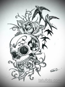 эскизы тату череп с цветами 17.09.2019 №022 - Skull tattoo sketches with flo - tatufoto.com