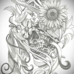 эскизы тату череп с цветами 17.09.2019 №023 - Skull tattoo sketches with flo - tatufoto.com