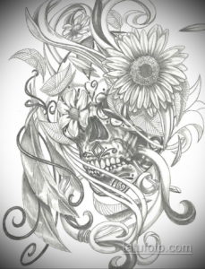 эскизы тату череп с цветами 17.09.2019 №023 - Skull tattoo sketches with flo - tatufoto.com