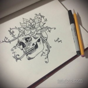 эскизы тату череп с цветами 17.09.2019 №024 - Skull tattoo sketches with flo - tatufoto.com