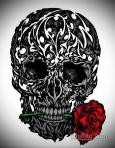 эскизы тату череп с цветами 17.09.2019 №025 - Skull tattoo sketches with flo - tatufoto.com