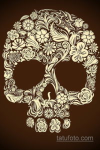 эскизы тату череп с цветами 17.09.2019 №029 - Skull tattoo sketches with flo - tatufoto.com