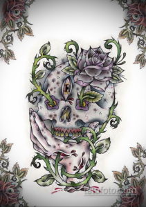 эскизы тату череп с цветами 17.09.2019 №038 - Skull tattoo sketches with flo - tatufoto.com