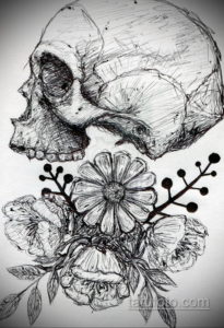 эскизы тату череп с цветами 17.09.2019 №039 - Skull tattoo sketches with flo - tatufoto.com