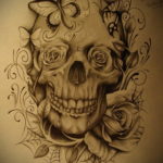 эскизы тату череп с цветами 17.09.2019 №046 - Skull tattoo sketches with flo - tatufoto.com