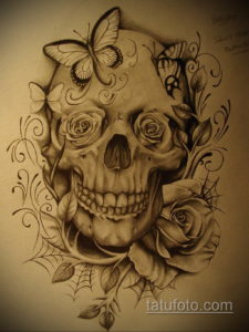 эскизы тату череп с цветами 17.09.2019 №046 - Skull tattoo sketches with flo - tatufoto.com