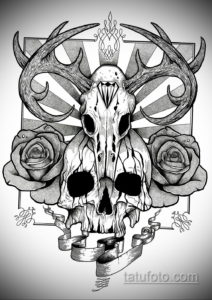 эскизы тату череп с цветами 17.09.2019 №053 - Skull tattoo sketches with flo - tatufoto.com