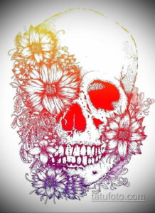 эскизы тату череп с цветами 17.09.2019 №056 - Skull tattoo sketches with flo - tatufoto.com