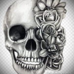 эскизы тату череп с цветами 17.09.2019 №057 - Skull tattoo sketches with flo - tatufoto.com