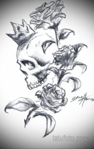 эскизы тату череп с цветами 17.09.2019 №059 - Skull tattoo sketches with flo - tatufoto.com