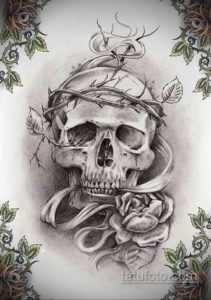 эскизы тату череп с цветами 17.09.2019 №061 - Skull tattoo sketches with flo - tatufoto.com