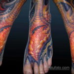 биомеханика тату на ноге 31.10.2019 №048 - biomechanics of leg tattoos - tatufoto.com