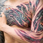 тату биомеханика на груди 31.10.2019 №011 - biomechanics tattoo on the che - tatufoto.com