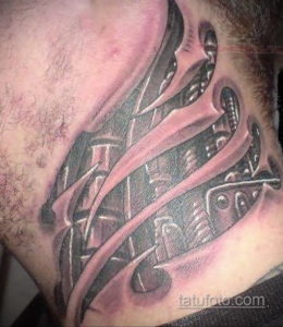 тату биомеханика на шее 31.10.2019 №007 - biomechanics tattoo - tatufoto.com