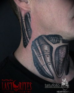тату биомеханика на шее 31.10.2019 №008 - biomechanics tattoo - tatufoto.com